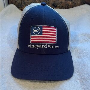 Vineyard Vines Blue and Beige Cap with Flag Logo